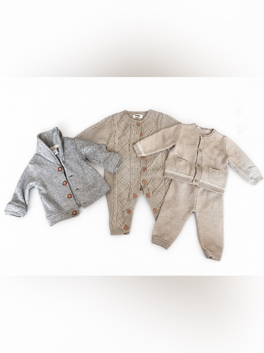 Neutral Cable Knit Baby Romper & Knit Set